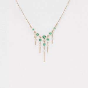 Emerald triangle & dangling diamonds necklace