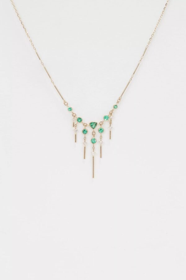 Emerald triangle & dangling diamonds necklace