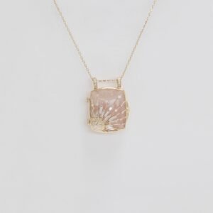 Pink quartz sun & diamonds locket necklace