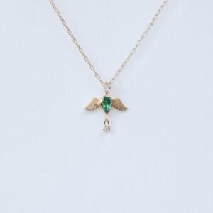 Emerald pear & diamonds angel necklace