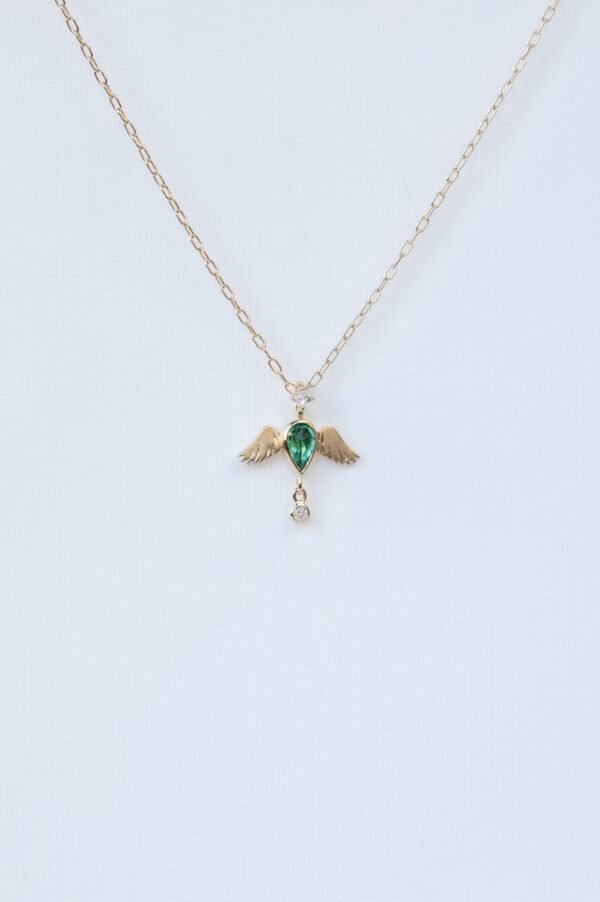 Emerald pear & diamonds angel necklace
